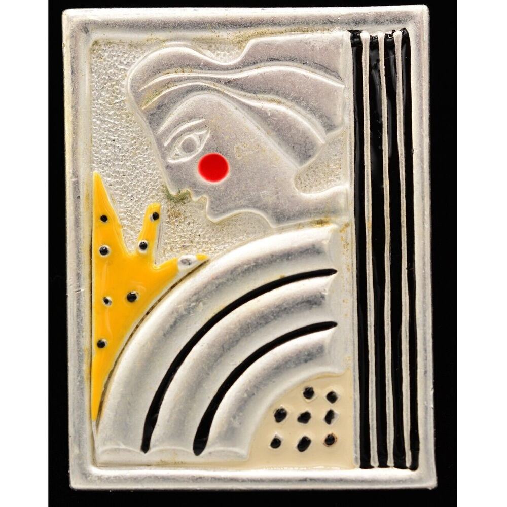 AJC Vintage Abstract Art Deco Pin Brooch Portrait Painting Signed NOS 80s BinA1